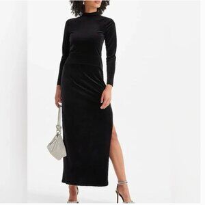 Express Maxi Dress Velvet Mock Long Sleeve Neck Side Slit Open Back Black New XL